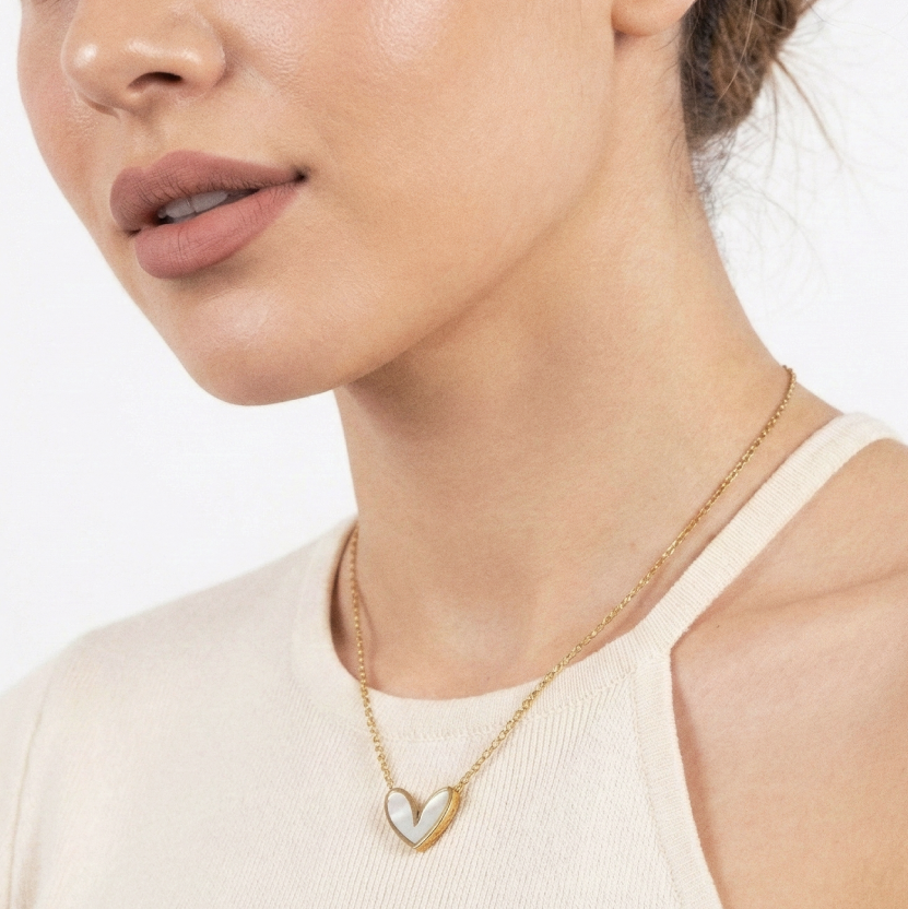 Collier Cœur Nacre - Acier Doré
