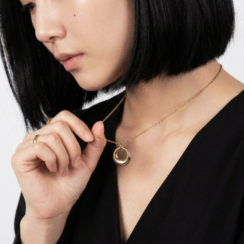 Collier Pendentif Cercle - Acier Inoxydable Doré