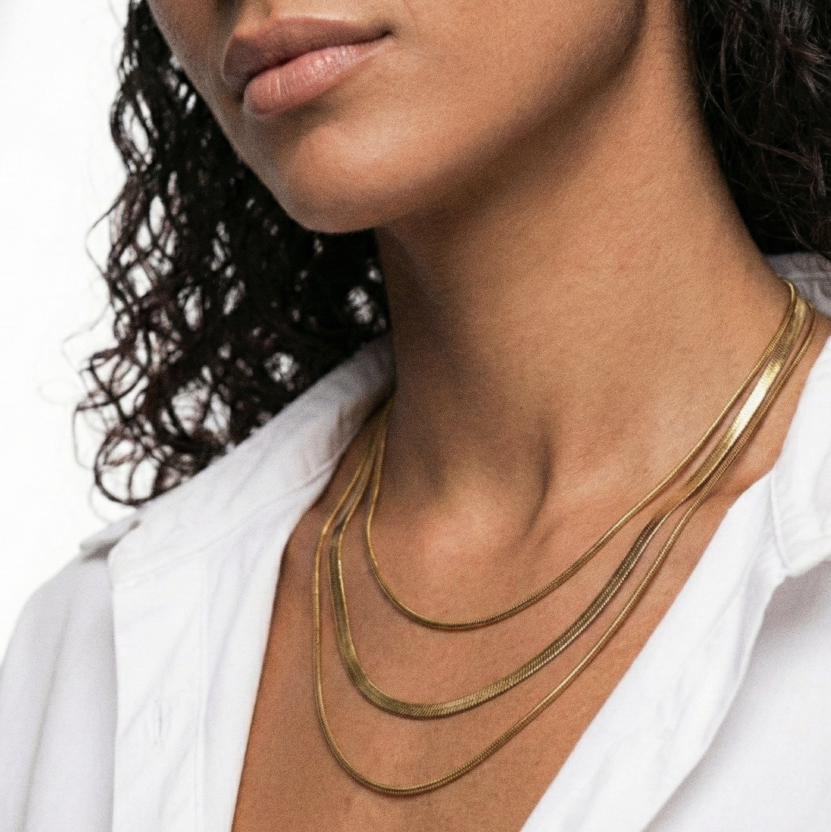 Collier 3-en-1 Snake - Acier Doré Résistant