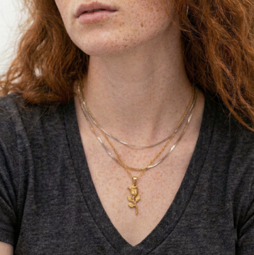 Collier Pendentif Rose - Acier Inoxydable 316L