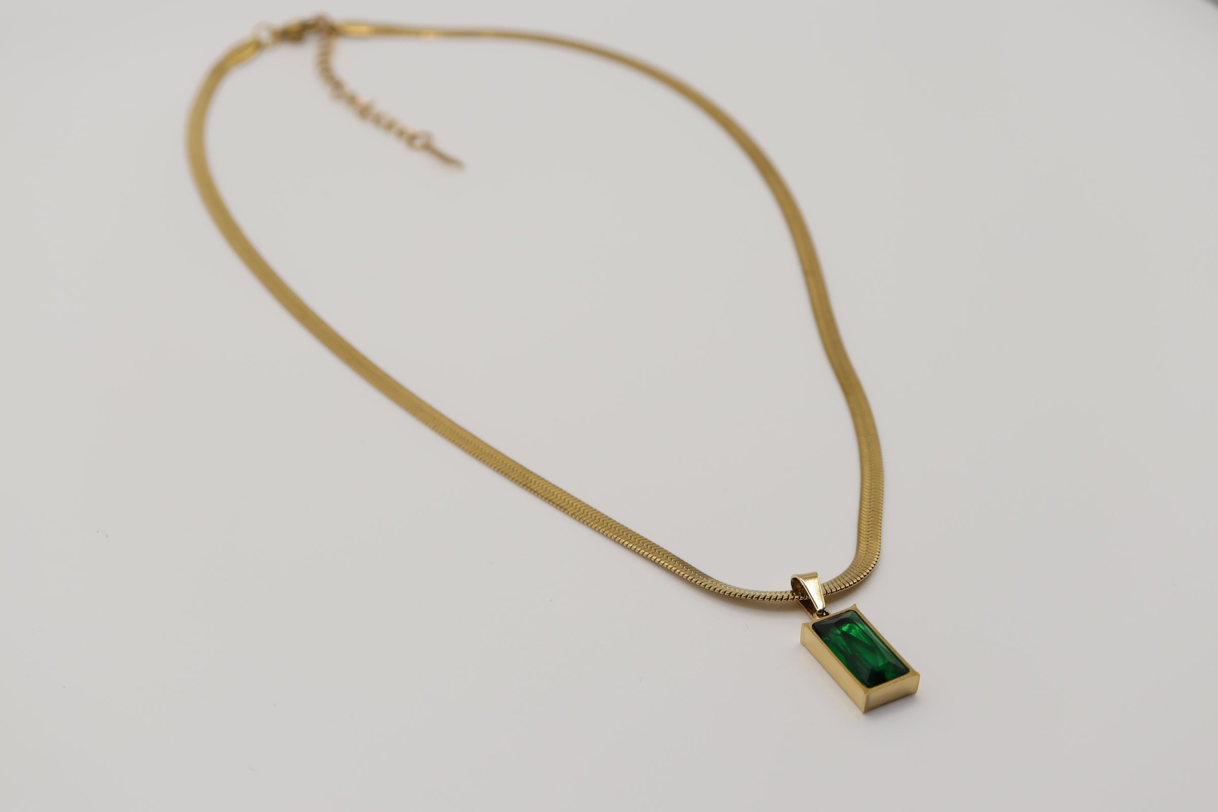 Collier Pendentif Émeraude - Acier Inoxydable Doré